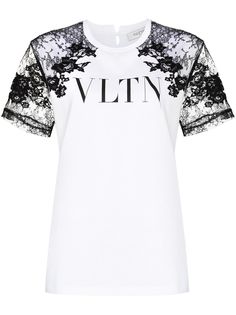 Valentino футболка с кружевом и логотипом VLTN