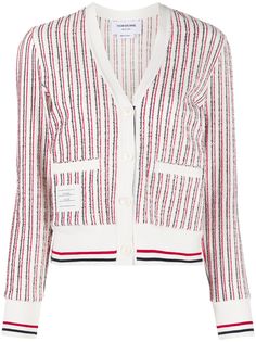 Thom Browne твидовый кардиган с полосками RWB