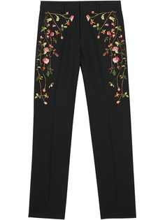 Burberry брюки строгого кроя с цветочной вышивкой
