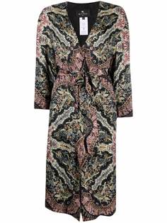Etro пальто с поясом и вышивкой