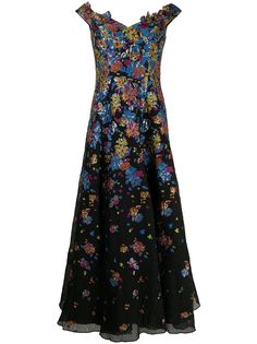 Marchesa Notte платье с цветочной вышивкой