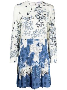 RED Valentino платье мини с цветочным принтом и плиссировкой