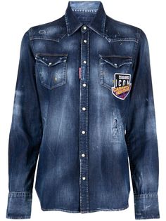 Dsquared2 джинсовая рубашка с нашивкой-логотипом