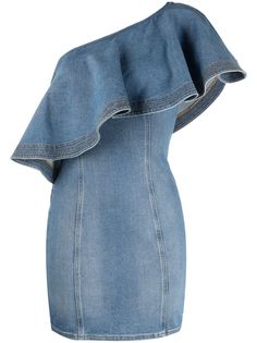 Elisabetta Franchi джинсовое платье мини на одно плечо