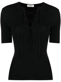 Saint Laurent топ в рубчик со шнуровкой