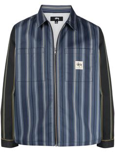 Stussy полосатая куртка с нашивкой-логотипом