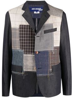 Junya Watanabe MAN однобортный пиджак в технике пэчворк