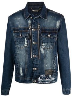 Philipp Plein джинсовая куртка с вышивкой