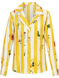 Oscar de la Renta блузка в полоску с цветочным принтом