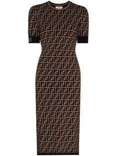 Fendi трикотажное платье миди с логотипом FF