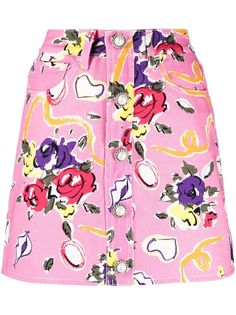 Alessandra Rich джинсовая юбка с цветочным принтом