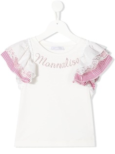 Monnalisa футболка с вышитым логотипом и оборками