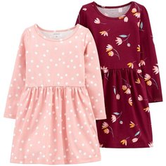 Платье Carters размер 12M, розовое в горошек, бордовое с цветами Carters