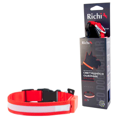 Ошейник Richi Led лента, нейлоновый L, USB 45-48 см красный