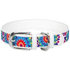 Ошейник WAU DOG Printed Leather 30-39 см цветы/белый