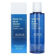 Пилинг-тонер на основе морских коллагенов FARM STAY DR.V8 Solution Collagen Peeling Toner 210 мл. AHA/BHA/PHA Farmstay