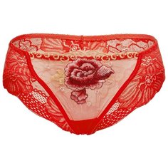 Le Cabaret Трусы слипы низкой посадки с вышивкой и кружевами Арелия, размер 40-46, ярко-красный/темно-бордовый
