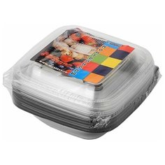 Мистерия Контейнер одноразовый квадратный с крышкой, 375 мл, 5 шт., черный