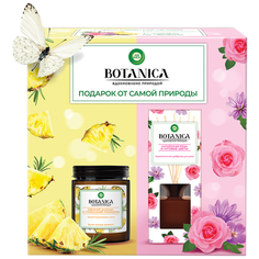 Air Wick набор Botanica. Ароматизированная свеча Свежий ананас и тунисский розмарин 250 мл. и диффузор Алтайская роза и луговые цветы 80 мл.