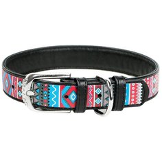Ошейник WAU DOG Printed Leather 38-49 см этно/черный