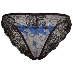 Le Cabaret Трусы трусики-танга низкой посадки с вышивкой и кружевами Шароль, размер 38-48, черный/королевский синий