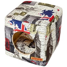 Домик для собак и кошек XODY Куб 2 флок Лондон 35х35х35 см бежевый