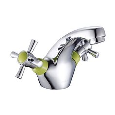 Смеситель для раковины (умывальника) Gota Rocio G71054xx двухрычажный хром/зеленый