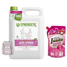 Набор для стирки Synergetic Гель для стирки белья, универсальный, 5л + Концентрированный гель для мытья посуды и детских принадлежностей Jundo "Sakura" с гиалуроновой кислотой 800 мл, 2 шт