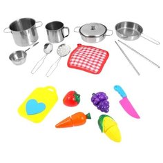 Набор детской металлической посуды, с продуктами для резки, 15 предметов Tong DE