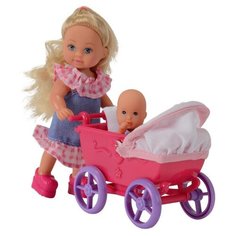 Набор кукол Simba Еви с малышом на прогулке (розовая коляска), 12 см, 5736241-2