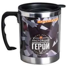 Термокружка Komandor Настоящий герой 4472871, 0.4 л черный/серый