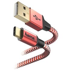 Кабель HAMA USB - USB Type-C Reflective 1.5 м, красный