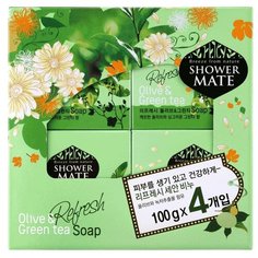 Мыло кусковое Shower Mate Olive & green tea, 100 г, 4 шт.
