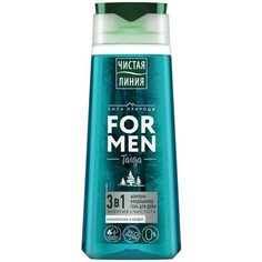 Гель для душа 3 в 1 Чистая линия For Men Taiga Энергия + чистота Можжевельник и шалфей, 250 мл