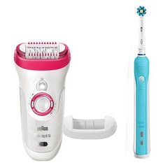 Эпилятор Braun 9-521 Silk-epil 9 + OralB PRO 500 белый/розовый