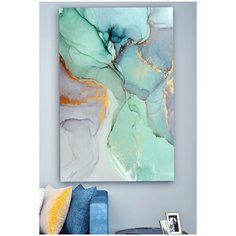 Современная картина для интерьера в гостиную/зал/спальню "Небесно-голубая абстракция", натуральный холст на подрамнике, 60х80 см КартинуМне!