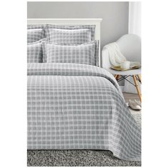 Покрывало DeNASTIA Жаккардовое трехслойное (клетка), 190 x 220 см, серый