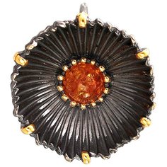 Балтийское золото Подвеска из черненого серебра с позолотой и янтарем в виде цветка 51П451082ПЧ