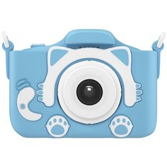Фотоаппарат GSMIN Fun Camera Kitty с фронтальной селфи камерой и развивающей игрушкой для детей голубой