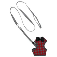 Шлейка с поводком Пижон мягкая S, обхват шеи 20-40 см, серый/красный