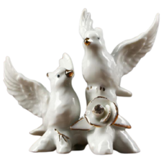 Статуэтка Yiwu Youda Import and Export 2 королька на ветке с розой, 8 см белый/золотистый