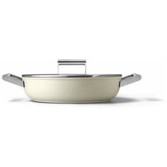 SMEG CKFD2811CRM Глубокая сковорода с двумя ручками и крышкой, 28 см, кремовая