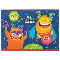 Альбом для рисования А4 12л,скрепка,обл.мел.карт.ВЕЧЕРИНКА МОНСТРОВ 12-5319 6 штук Проф Пресс