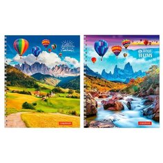 Тетрадь общая А5,80л,кл,гребень,мел.обл. ВОЗДУШНЫЕ ШАРЫ И ГОРЫ 80-5778 асс 4 штуки Проф Пресс