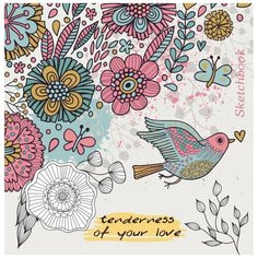 Скетчбук 150х150мм,80л,сшивка,обл.7БЦ,матов.ламин. ПТИЦА И ЦВЕТЫ 80-3900 2 штуки Проф Пресс