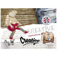 Скетчбук А5,40л,обл.мелов.карт,глянц.лам,альбомный МЕДВЕДЬ-ГИТАРИСТ 40-3909 3 штуки Проф Пресс