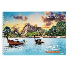 Альбом для рисования А4 40л,гребень,обл.мел.карт. ЛОДКИ НА ВОДЕ 40-4405 3 штуки Проф Пресс