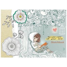 Скетчбук А5,40л,обл.мелов.карт,глянц.лам,альбомный ДЕВОЧКА С МИШКОЙ 40-3910 3 штуки Проф Пресс