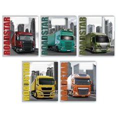 Тетрадь школьная А5 12л,линия,скрепка,обл.выб.УФлак ГРУЗОВИК 34158 ассорт 16 штук Феникс