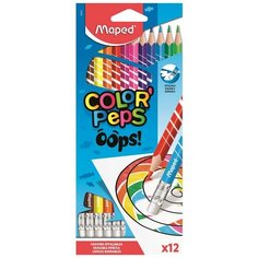 Карандаши цветные c ластиком Maped COLORPEPS OOPS,12цв, пластик, 832812